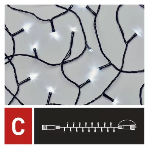 Standard LED sorolható karácsonyi füzér, 5 m, kültéri és beltéri, hideg fehér, IP44, EMOS, D1AC02
