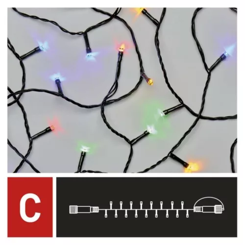 Standard LED sorolható karácsonyi füzér, 5 m, kültéri és beltéri, többszínű, RGB, IP44, EMOS, D1AM02