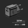 VT-5320 20W-Os Töltőadapter 1 Pd+1 Qc Porttal, Fekete