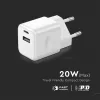 VT-5320 20W-Os Töltőadapter 1 Pd+1 Qc Porttal, Fehér