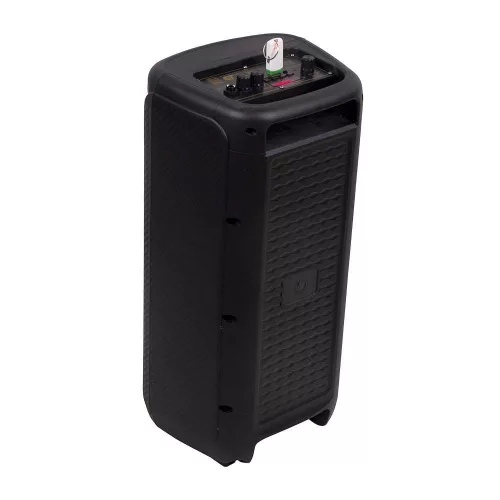 RGB Bluetooth hangszóró , party hangfal LED világítással , mikrofonnal , távirányítóval , 2 x 10 watt , USB , tölthető , 54 x 27 cm