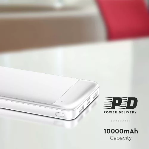 Hordozható gyorsan töltő power bank, 22,5w, fehér, V-TAC, 7834