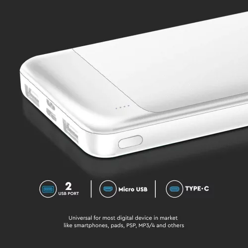 Hordozható gyorsan töltő power bank, 22,5w, fehér, V-TAC, 7834
