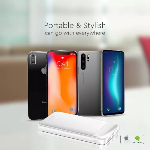 Hordozható gyorsan töltő power bank, 22,5w, fehér, V-TAC, 7834