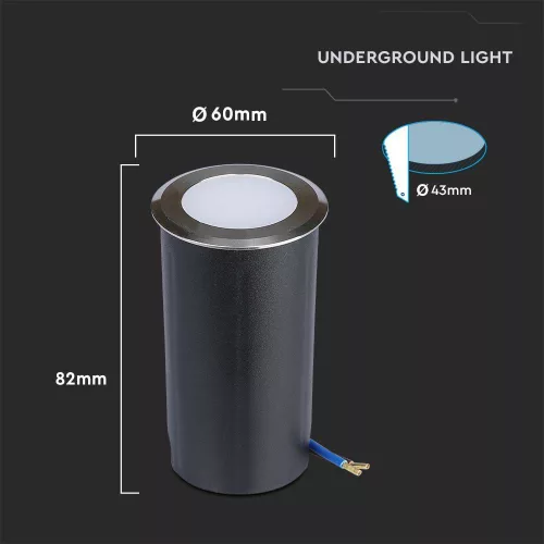 exterior lampă de podea, 1w, 6400K, alb rece, 51lm, 140°, argintiu, CRI>80, IP67, V-TAC, 211464