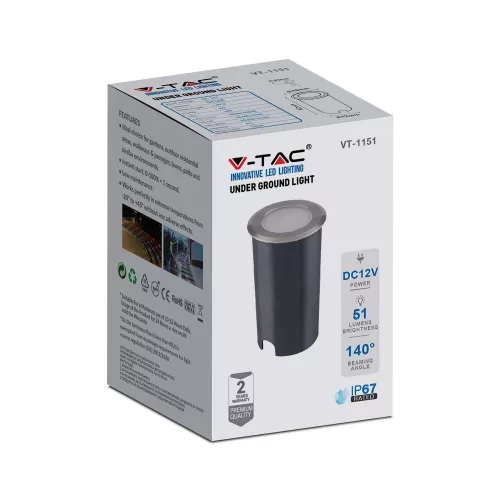 exterior lampă de podea, 1w, 6400K, alb rece, 51lm, 140°, argintiu, CRI>80, IP67, V-TAC, 211464