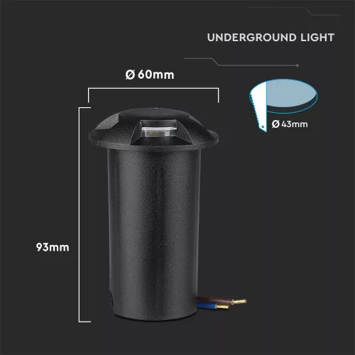 exterior lampă de podea, 1w, 6400K, alb rece, 50lm, 180°, negru, CRI>80, IP67, V-TAC, 211472