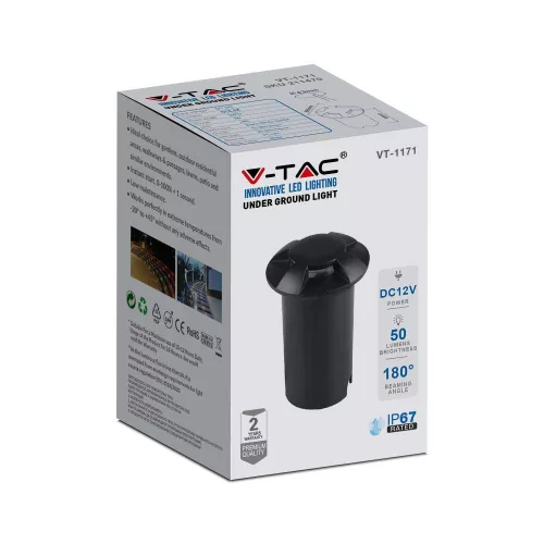 exterior lampă de podea, 1w, 6400K, alb rece, 50lm, 180°, negru, CRI>80, IP67, V-TAC, 211472