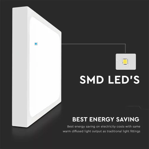 baiei lampă LED de tavan pătrat formă, 18w, 6500K, alb rece, 1530lm, 360°, alb, IP44, V-TAC, 7626