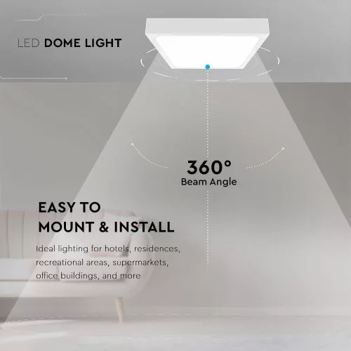 baiei lampă LED de tavan pătrat formă, 18w, 6500K, alb rece, 1530lm, 360°, alb, IP44, V-TAC, 7626