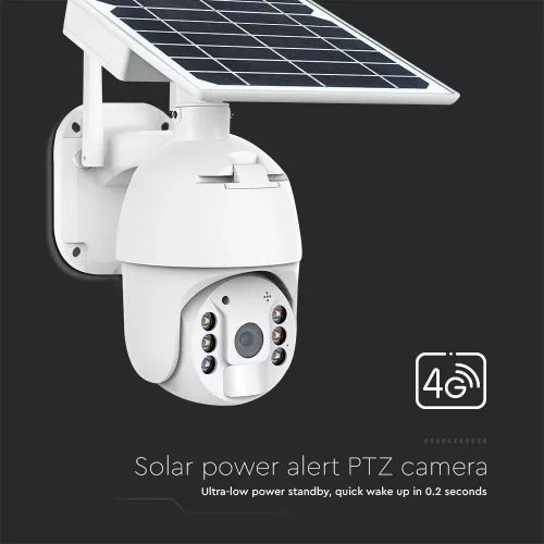 SMART Napelemes 4G PTZ kamera, 4w, fehér, IP65, V-TAC, 11616