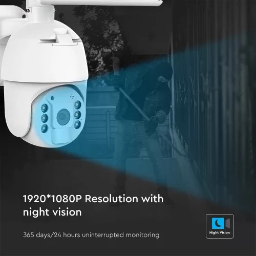 SMART Napelemes 4G PTZ kamera, 4w, fehér, IP65, V-TAC, 11616