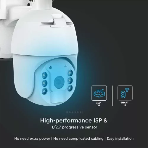 SMART Napelemes 4G PTZ kamera, 4w, fehér, IP65, V-TAC, 11616