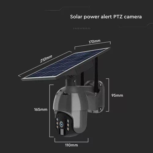 SMART Napelemes WiFi PTZ kamera, 4w, fekete, IP65, V-TAC, 11617