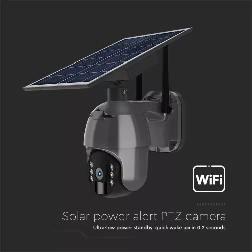 SMART Napelemes WiFi PTZ kamera, 4w, fekete, IP65, V-TAC, 11617