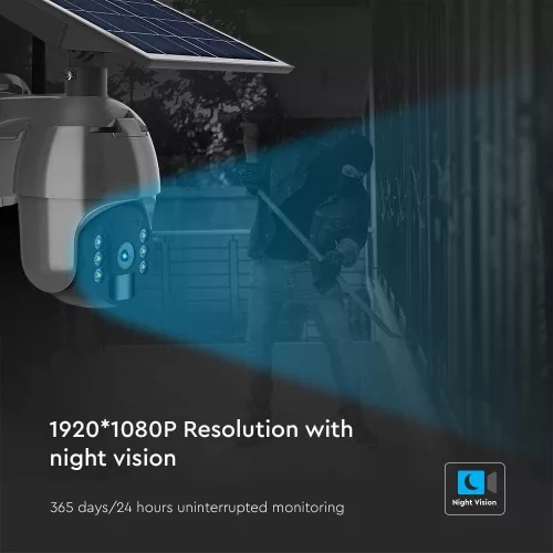 SMART Napelemes WiFi PTZ kamera, 4w, fekete, IP65, V-TAC, 11617