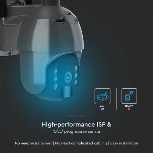 SMART Napelemes WiFi PTZ kamera, 4w, fekete, IP65, V-TAC, 11617