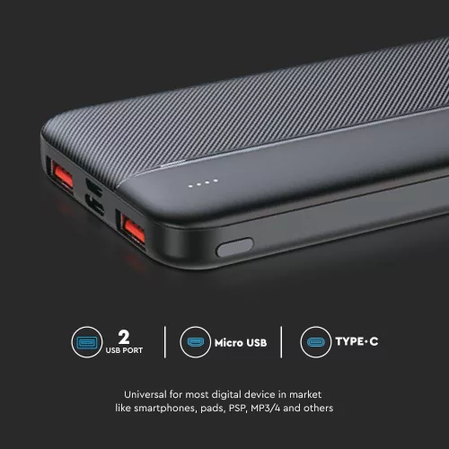Hordozható gyorsan töltő power bank, 22,5w, fekete, V-TAC, 7831