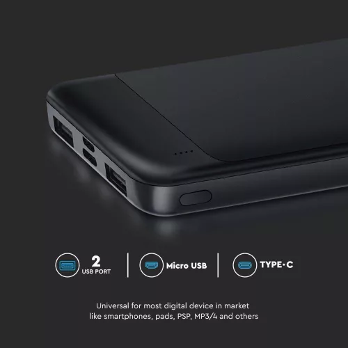 Hordozható gyorsan töltő power bank, 22,5w, fekete, V-TAC, 7833