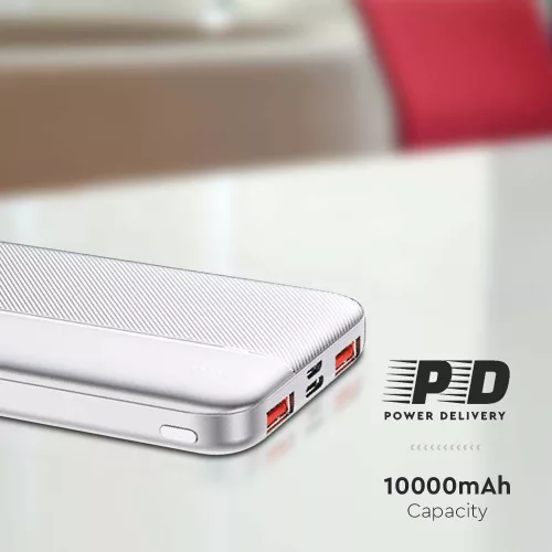 Hordozható gyorsan töltő power bank, 22,5w, fehér, V-TAC, 7832