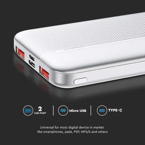 Hordozható gyorsan töltő power bank, 22,5w, fehér, V-TAC, 7832