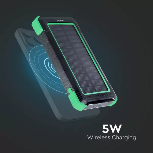 Napelemes vezeték nélküli power bank, fekete, V-TAC, 7835
