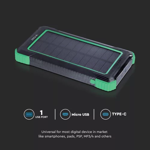 Napelemes vezeték nélküli power bank, fekete, V-TAC, 7835