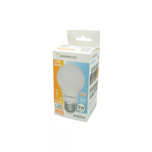 LED lámpa , égő , körte , E27 foglalat , 9W , meleg fehér , A60 , COSMOLED