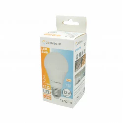 LED lámpa , égő , körte , E27 foglalat , 12W , meleg fehér , A60 , COSMOLED