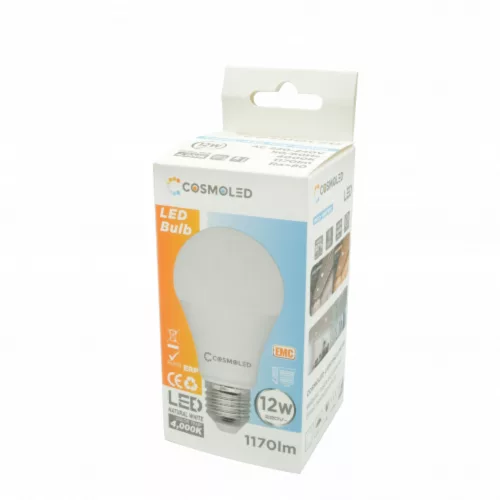 LED lámpa , égő , körte , E27 foglalat , 12W , természetes fehér , A60 , COSMOLED