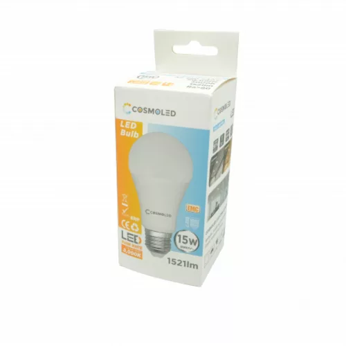 LED lámpa , égő , körte , E27 foglalat , 15W , meleg fehér , A60 , COSMOLED