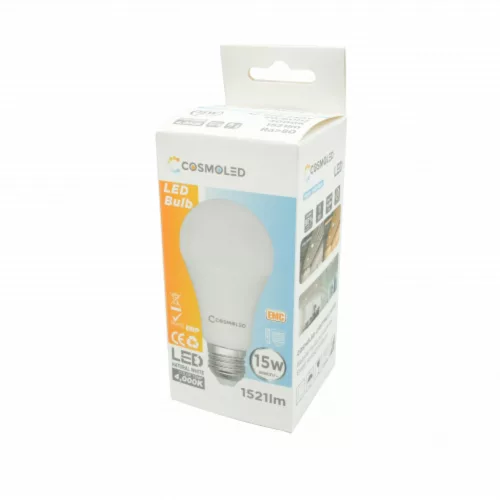 LED lámpa , égő , körte , E27 foglalat , 15W , természetes fehér , A60 , COSMOLED