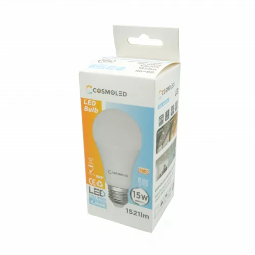 LED lámpa , égő , körte , E27 foglalat , 15W , hideg fehér , A60 , COSMOLED