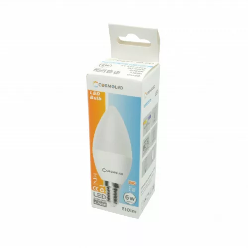 LED lámpa , égő , gyertya , E14 foglalat , 6W , természetes fehér , COSMOLED
