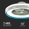 de tavan ventilator AC motor, 45w, CCT, 3000lm, alb, albastru inel, dimmabil, V-TAC, 217934