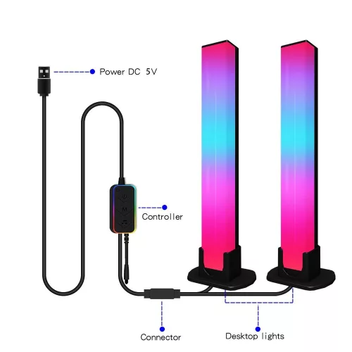 LED lámpa szett , 2 db , 28 cm, asztali , távirányítóval , RGB + IC (digitális) , dimmelhető , USB , WIFI/Bluetooth , TUYA , LEDISSIMO AMBIENT LIGHT