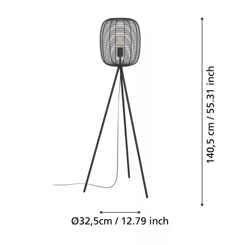 LED lampă, lampadar, E27-es cu soclu, 1x40W, oțel, negru, EGLO, RINROE, 43968