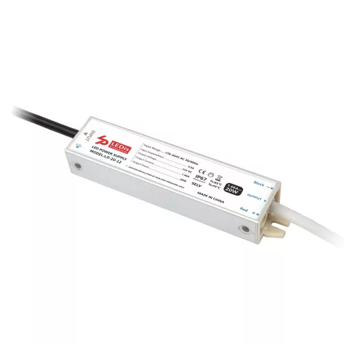 LED tápegység , 12 Volt , 20 Watt , 1.66A , slim , kültéri , vízálló , IP67 , 3+2 év garancia , LEDis , LD-20-12