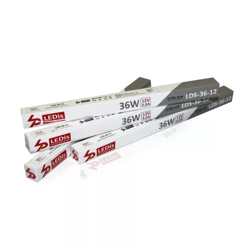 LED tápegység , 12 Volt , 36 Watt , 3A , ultra slim , 3+2 év garancia , LEDis , LDS-36-12