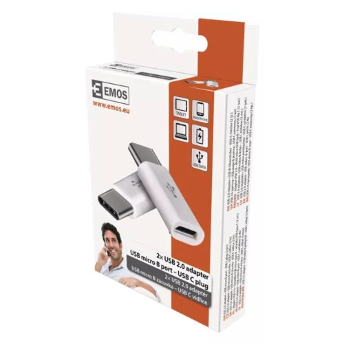 Adapter micro USB-B 2.0, USB-C 2.0, fehér, 2db, EMOS, SM7023