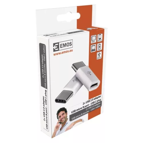 Adapter micro USB-B 2.0, USB-C 2.0, fehér, 2db, EMOS, SM7023