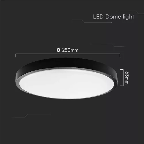 baiei lampă LED de tavan rotund, 18w, 4000K, alb natural, 1830lm, 120°, negru, CRI>80, IP44, V-TAC, 76341