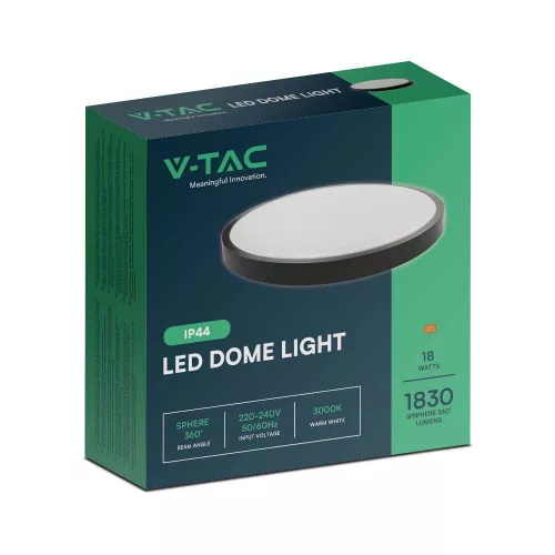 baiei lampă LED de tavan rotund, 18w, 4000K, alb natural, 1830lm, 120°, negru, CRI>80, IP44, V-TAC, 76341