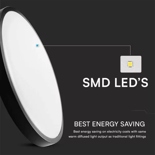 baiei lampă LED de tavan rotund, 18w, 6500K, alb rece, 1830lm, 120°, negru, CRI>80, IP44, V-TAC, 76351