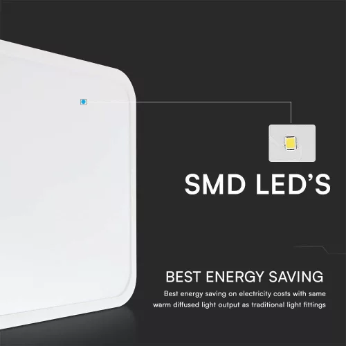 baiei lampă LED de tavan pătrat formă, 18w, 4000K, alb natural, 1830lm, 120°, alb, CRI>80, IP44, V-TAC, 76251