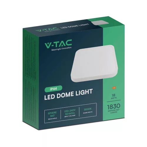 baiei lampă LED de tavan pătrat formă, 18w, 6500K, alb rece, 1830lm, 120°, alb, CRI>80, IP44, V-TAC, 76261