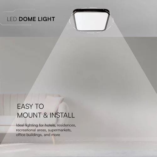 baiei lampă LED de tavan pătrat formă, 18w, 3000K, alb cald, 1830lm, 120°, negru, CRI>80, IP44, V-TAC, 76421