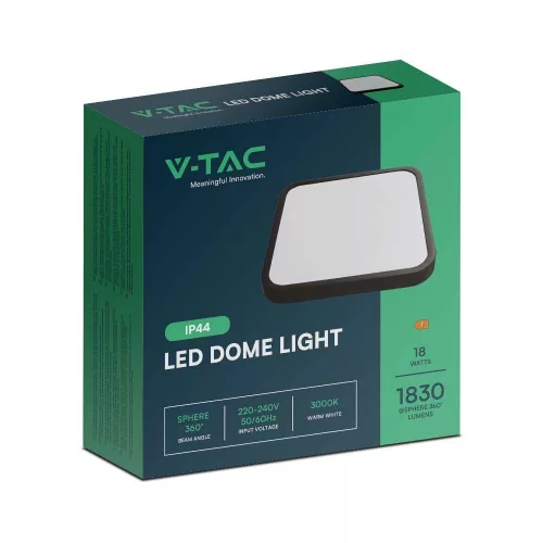 baiei lampă LED de tavan pătrat formă, 18w, 6500K, alb rece, 1830lm, 120°, negru, CRI>80, IP44, V-TAC, 76441
