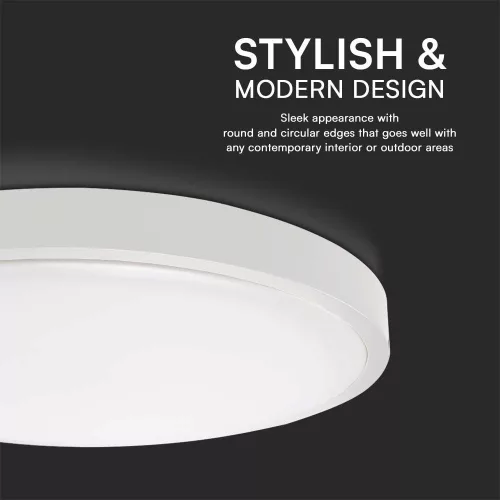 baiei lampă LED de tavan rotund, 24w, 4000K, alb natural, 2500lm, 120°, alb, CRI>80, IP44, V-TAC, 76191