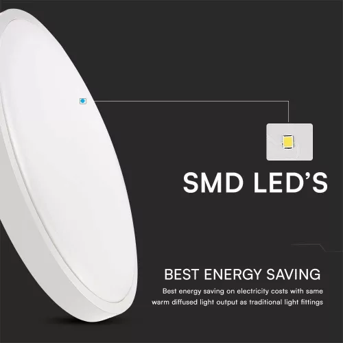 baiei lampă LED de tavan rotund, 24w, 4000K, alb natural, 2500lm, 120°, alb, CRI>80, IP44, V-TAC, 76191